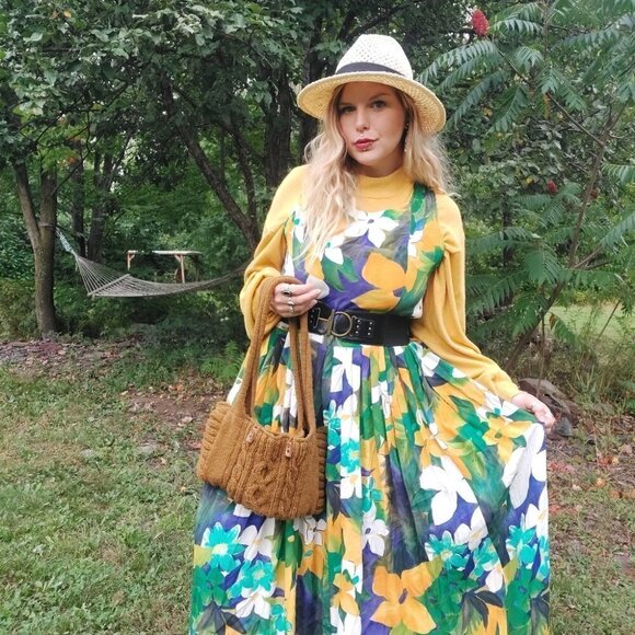 𝅺HANDMADE Vintage Earthy Mustard Knit Handbag - Picture 9 of 9